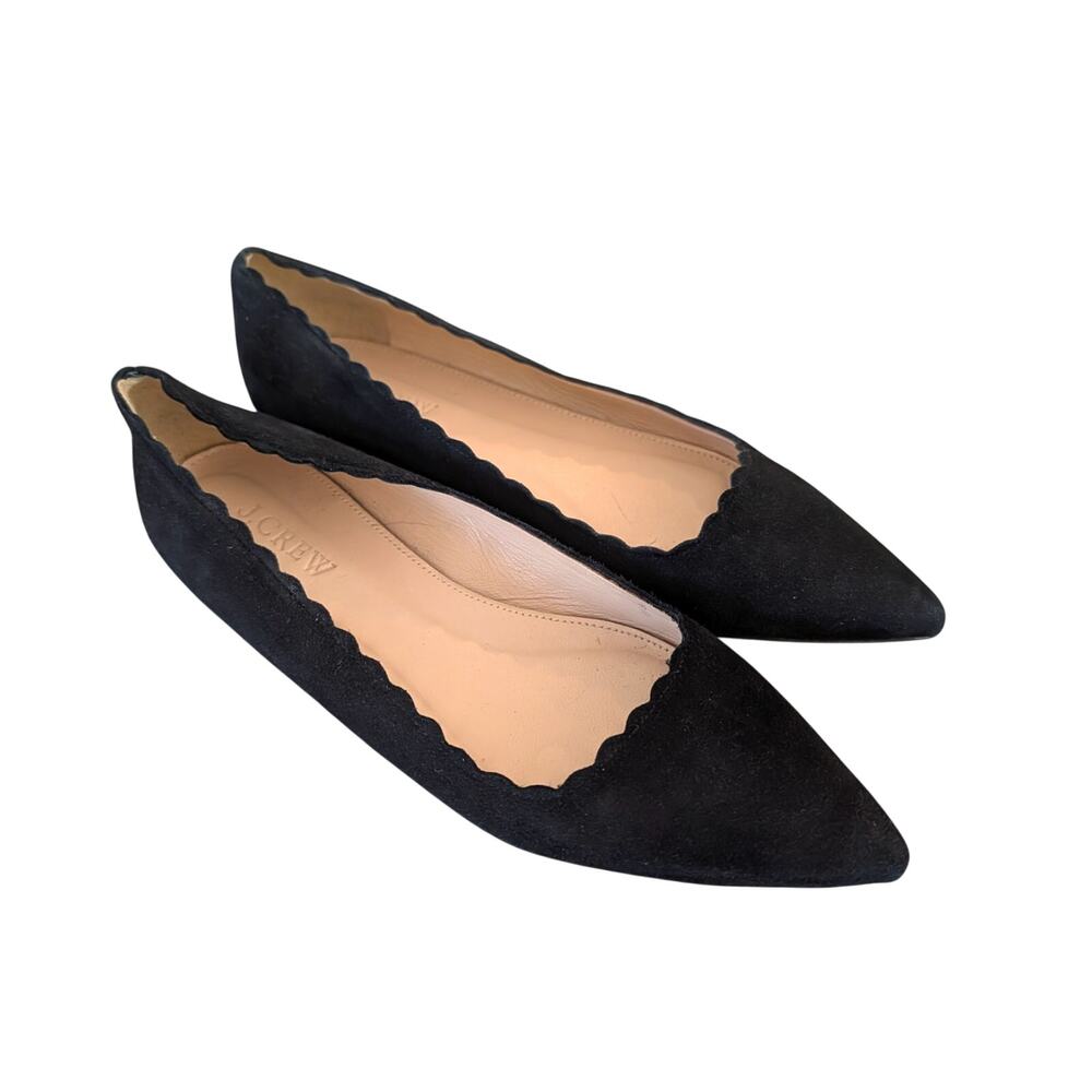J. Crew Harper Scalloped Suede Pointed Toe Flats Size 6 Black